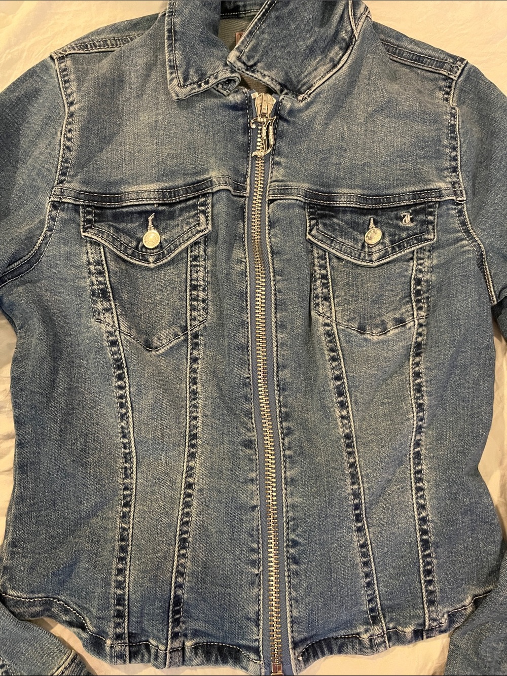 Juicy Couture Fitted Blue Denim Zip Jacket - Picture 2 of 4